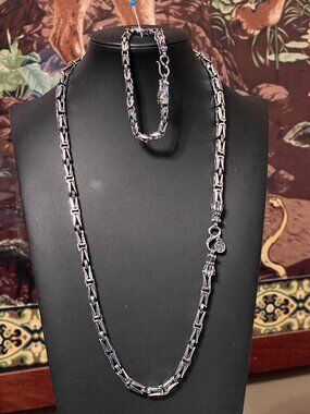 Silver-Tone Byzantine Dragon Head Necklace and Bracelet Set